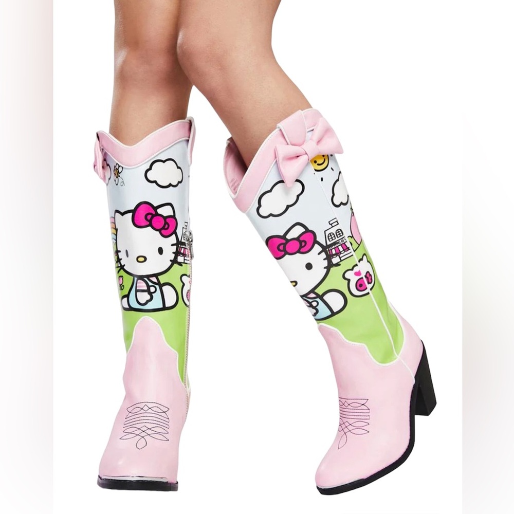 Dolls Kill x Hello Kitty Playground Paradise Cowboy Boots Size 8